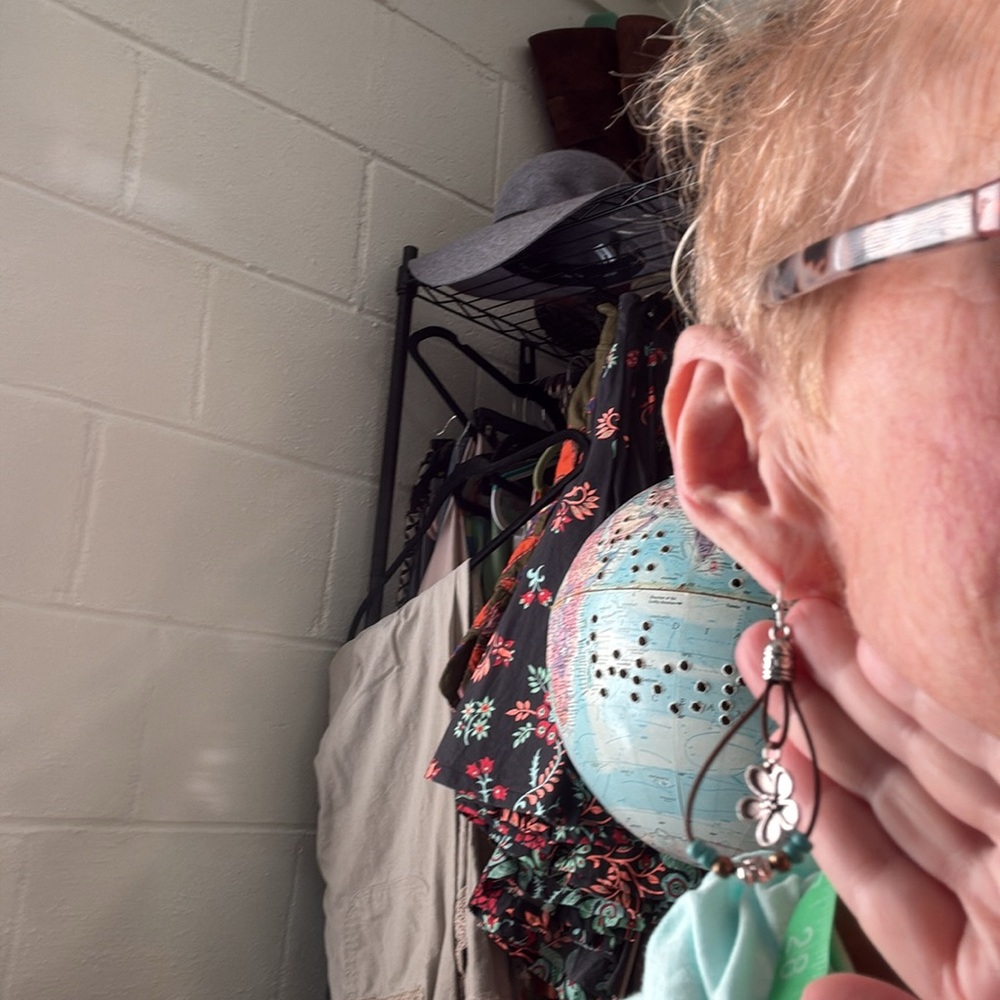 Artisan Silver and Turquoise Floral Earrings with leather accents - Picture 4 of 4